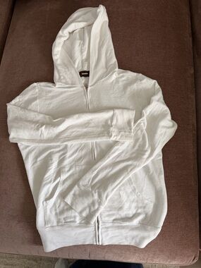 Monrow White Zip Hoodie Soft Stretch Lightweight Size L